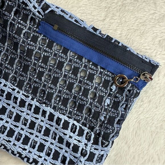 Yushi top large navy and periwinkle blue open weave loose fit cowl neck elbow sl - Picture 5 of 10